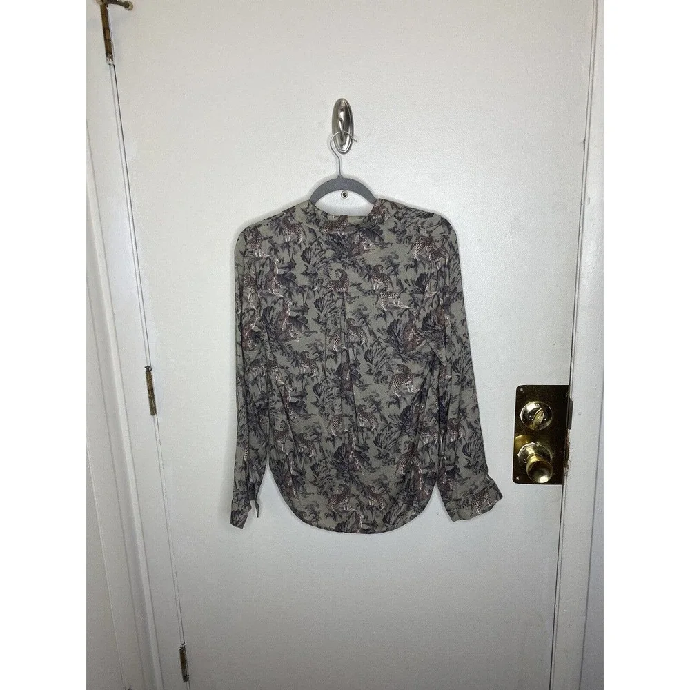 L'AGENCE Womens Top Size Small Olive Animal Print Viscose Blouse Button Up - Picture 4 of 9
